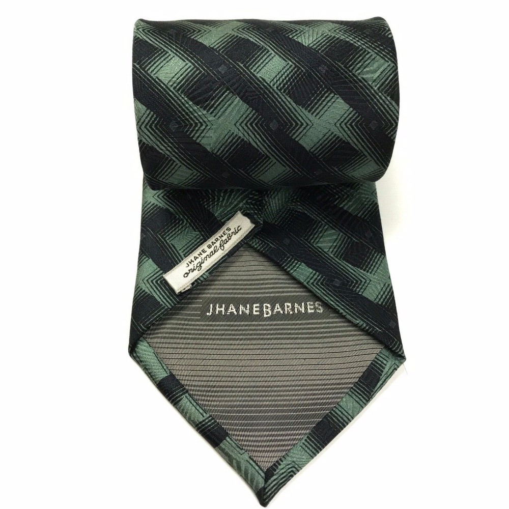 Jhane Barnes 100% Silk Tie Men's Green Black Geometric Designer Necktie Japan - Picture 2 of 10